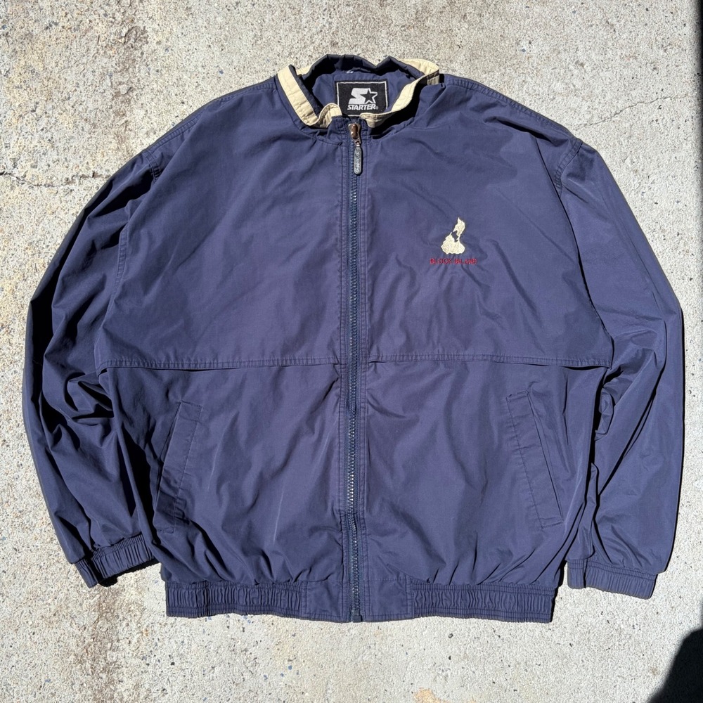 Vintage Starter Block Island Windbreaker Jacket Navy Blue XL Full Zip Korea